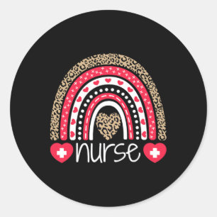 Sticker Rond Femmes Infirmière Tee Nurse Week Rainbow Leopard S