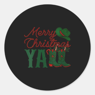 Sticker Rond Femmes Joyeux Noël à tous les bottes de cow-boy oc