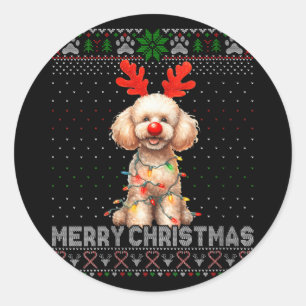Sticker Rond Femmes Joyeux Noël Poodle Amoureux des chiens Vila
