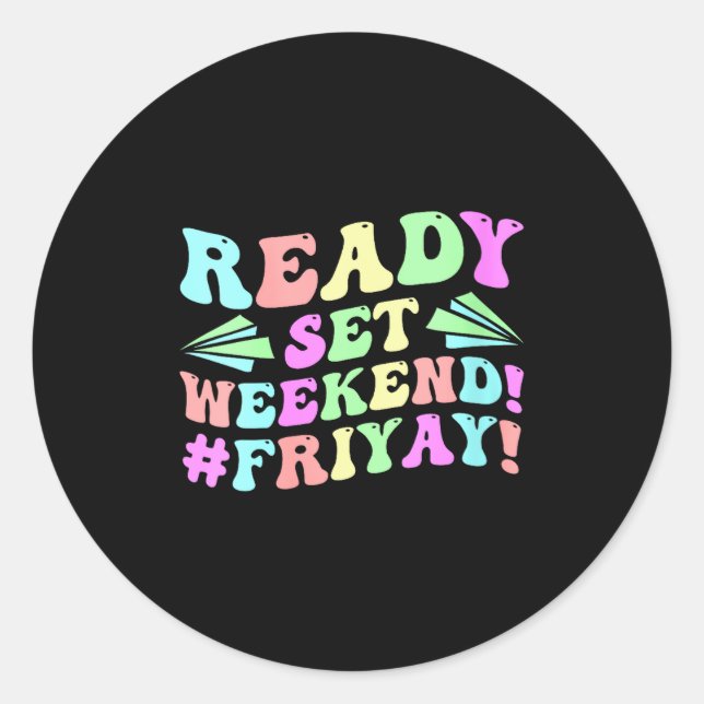 Sticker Rond Femmes Joyeux Vendredi Ven Yay Enseignant École Mè (Devant)