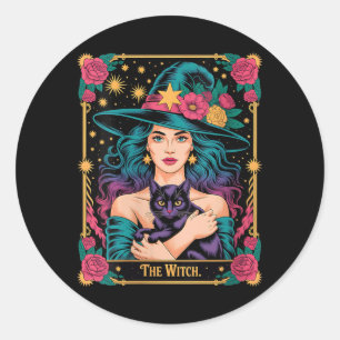 Sticker Rond Femmes La Carte De Sorcière Halloween Gothique Sor