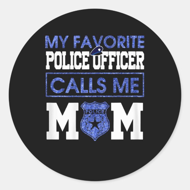 Sticker Rond Femmes Mon Officier De Police Préféré M'Appelle Ma (Devant)