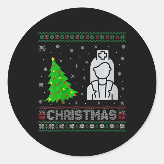 Sticker Rond Femmes Nicu Infirmière Xmas Arbre Éclairage Laide  (Devant)