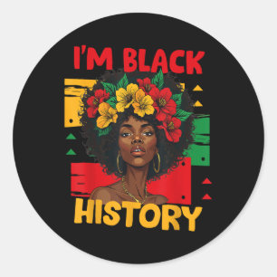 Sticker Rond Femmes noires Afro cheveux Noir Histoire Mois Je s