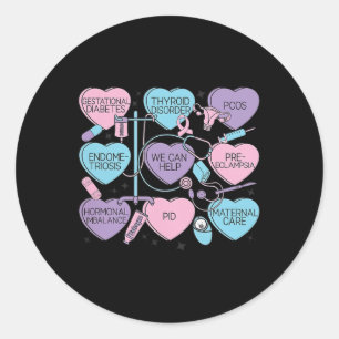 Sticker Rond Femmes obstétrique Saint-Valentin infirmière Gynéc