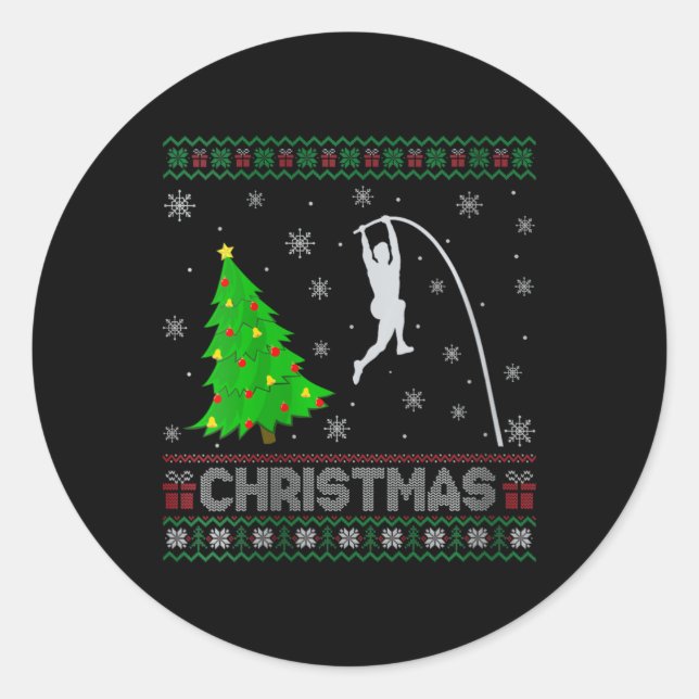 Sticker Rond Femmes Pole Vault Xmas Tree Lighting laide Noël (Devant)
