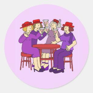 Sticker Rond Femmes portant des Casquettes rouges et des tenues
