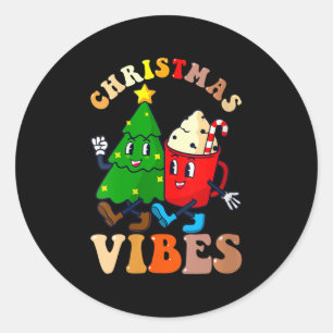 Sticker Rond Femmes Rétro Noël Groovy Ambiance Joli Pin