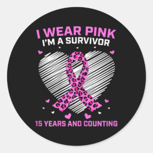 Sticker Rond Femmes rose Ruban 15 ans Cancer du sein Survivant