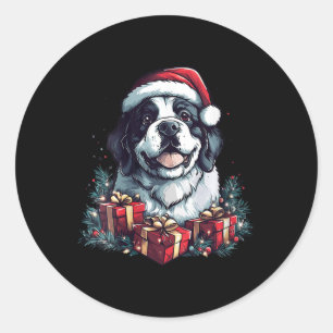 Sticker Rond FEMMES Saint Bernard Santa Hat Drôle Noël St.