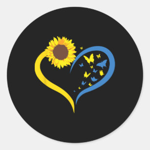 Sticker Rond Femmes Tournesol Amour Coeur Je Suis Avec L'Ukrain