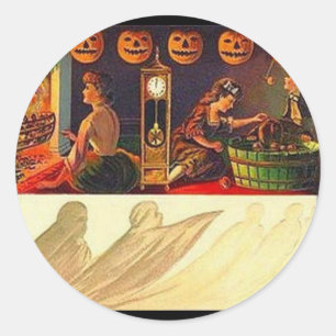 Sticker Rond Femmes vintages, fantôme et Jack o' Lanterns