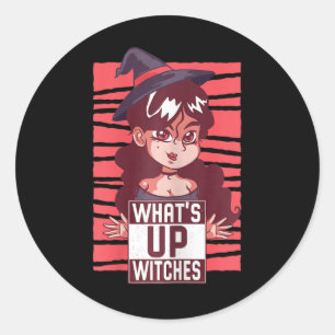 Sticker Rond Femmes Wat's Up sorcières Femmes Citrouilles fille
