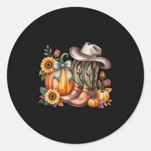 Sticker Rond Femmes Western Automne Citrouille Tournesol Boots