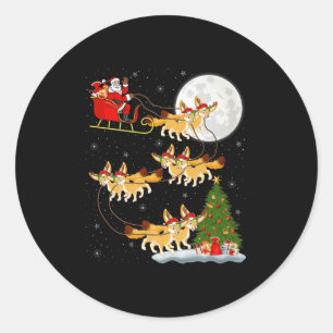 Sticker Rond Fennec Fox Père Noël Traîneau Volant Drôle Magique