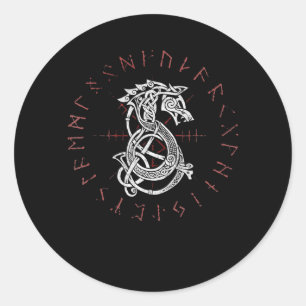 Sticker Rond Fenrir Wolf D'Odin Celtic Norse Runes Distorties