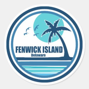 Sticker Rond Fenwick Island Delaware Palmier Oiseaux