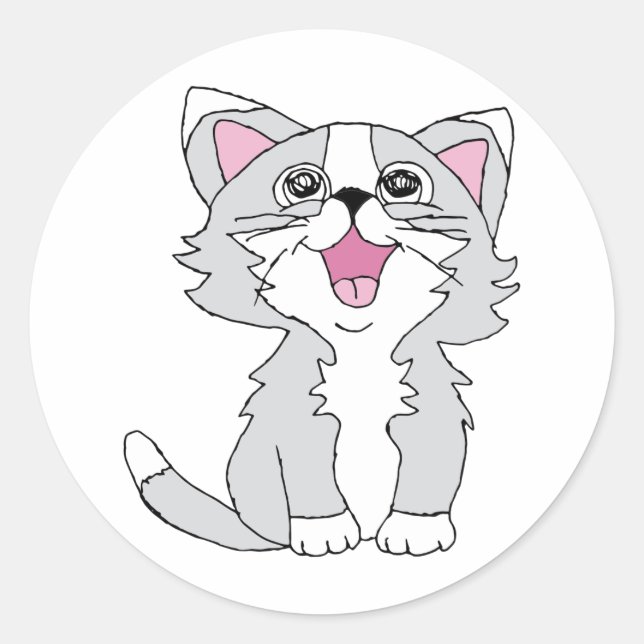 Sticker Rond Fer Cute Chat esthétique Happy Chat Clipart Dessin (Devant)
