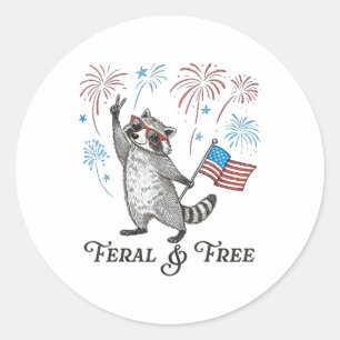 Sticker Rond Feral & ; drapeau américain gratuit 4 juillet F