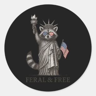 Sticker Rond Feral & Free Raccoon American Feral Girl Summe