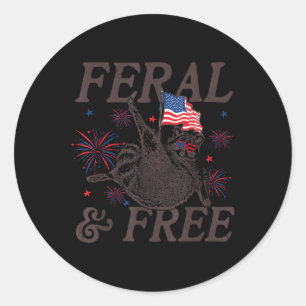Sticker Rond Féral & Libre Drôle de Raton laveur Patriotiqu