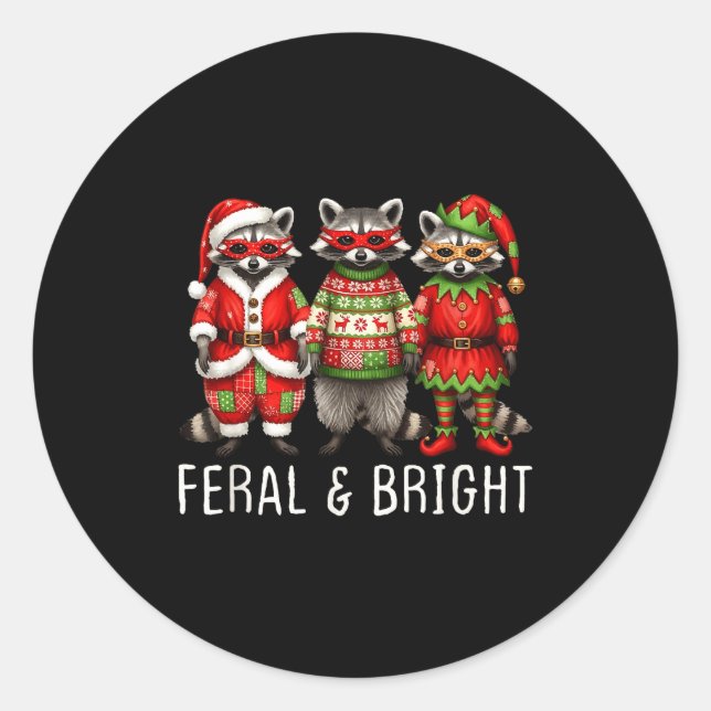 Sticker Rond Feral And Bright Raccoon Santa Christmas Holiday T (Devant)