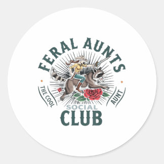 Sticker Rond Feral Aunts Social Club The Cool Tante Raccoon