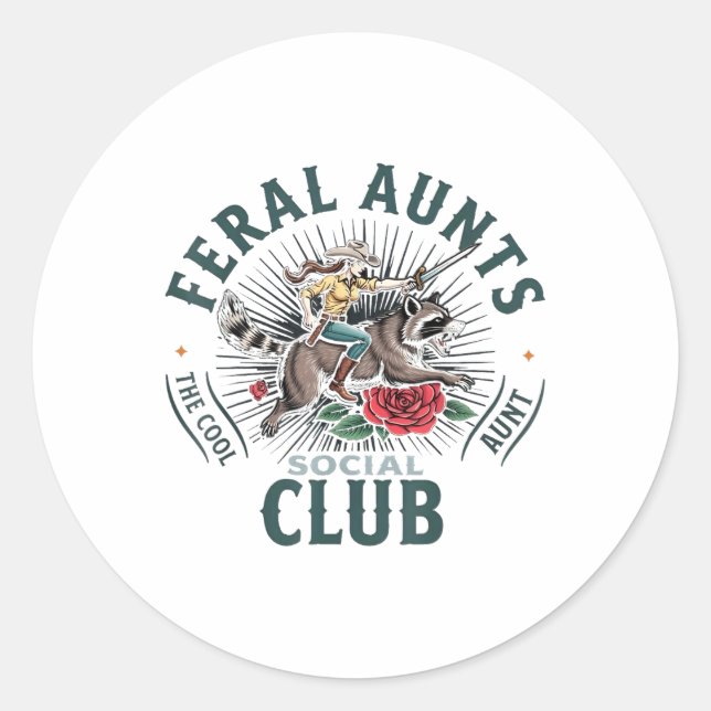 Sticker Rond Feral Aunts Social Club The Cool Tante Raccoon (Devant)