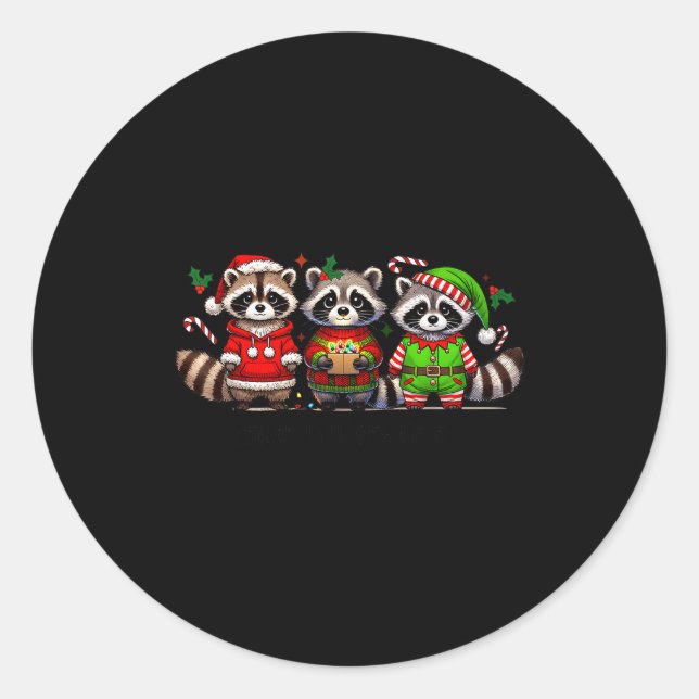 Sticker Rond Feral But Festive Funny Christmas Cute Raccoon Elf (Devant)