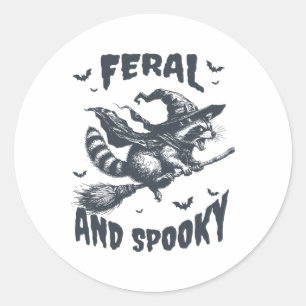 Sticker Rond Feral Et Éffrayant Raccoon sorcier Casquette Hallo