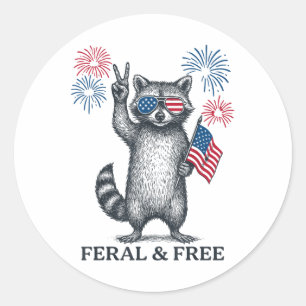 Sticker Rond Feral Et Gratuitement Funny Raccoon Feral Mais Gra