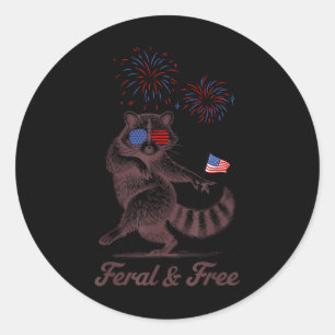 Sticker Rond Féral et libre drôle de raton laveur mignon 4 juil