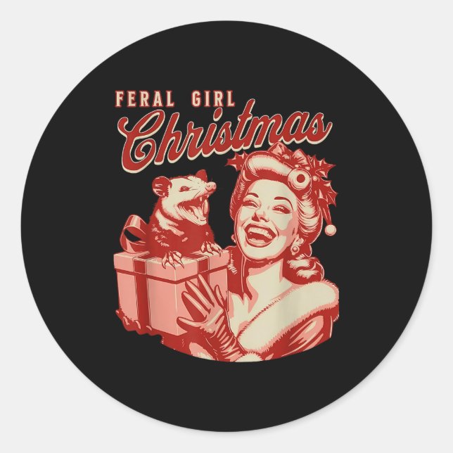Sticker Rond Feral Girl Christmas Funny Ossum Ssum Merry Xmas W (Devant)