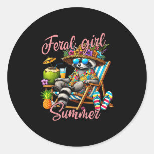 Sticker Rond Feral Girl été drôle mème Feral Raccoon été