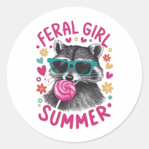 Sticker Rond Feral Girl été Opossum Vintage