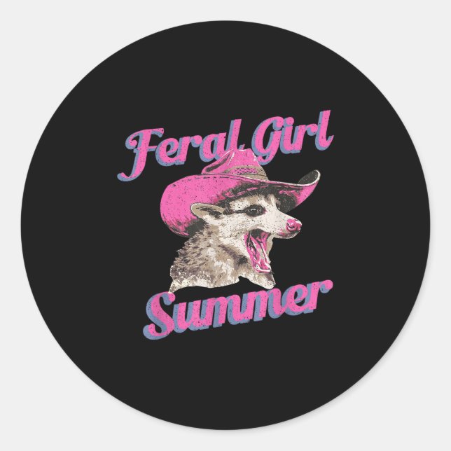 Sticker Rond Feral Girl Summer Retro Possum Funny meme (Devant)