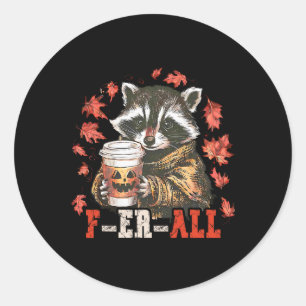 Sticker Rond Feral Raccoon Citrouille épice Thanksgiving Automn