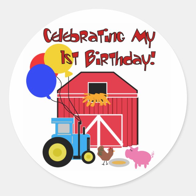 Sticker Rond Ferme 1er Anniversaire Tshirts et cadeaux (Devant)