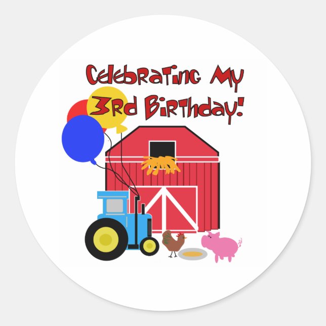 Sticker Rond Ferme 3e anniversaire (Devant)