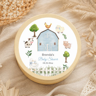 Sticker Rond Ferme Animaux Aquarelle Baby Shower Barnyard