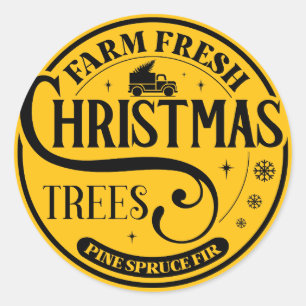 Sticker Rond Ferme Arbres de Noël frais Pine Épinette Fir