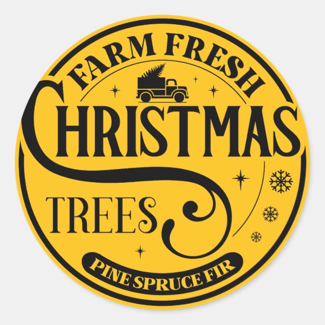 Sticker Rond Ferme Arbres de Noël frais Pine Épinette Fir (Devant)