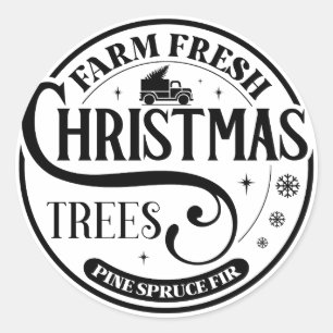 Sticker Rond Ferme Arbres de Noël frais Pine Épinette Fir