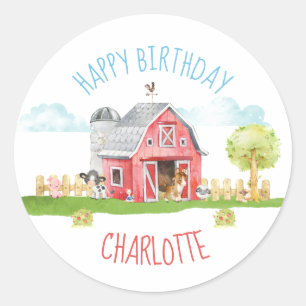 Sticker Rond Ferme Barnyard Animal Joyeux Anniversaire