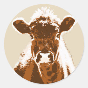 Sticker Rond Ferme Brown curieuse de vache