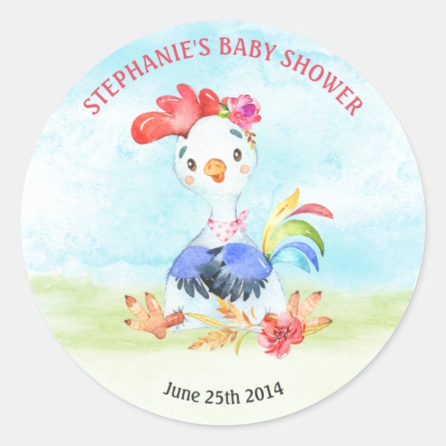 Sticker Rond Ferme de Baby shower de coq écolière (Devant)