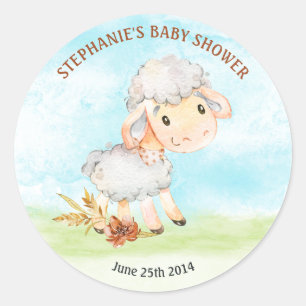 Sticker Rond Ferme de Baby shower de moutons d'aquarelle