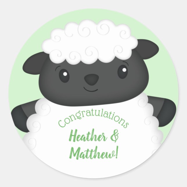 Sticker Rond Ferme de Baby showers à moutons (Devant)