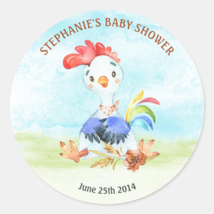 Sticker Rond Ferme de Baby showers Watercolor Rooster