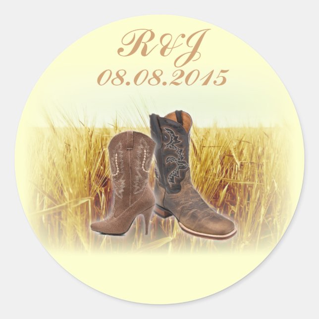 Sticker Rond ferme de blé rural western cowboy mariage (Devant)